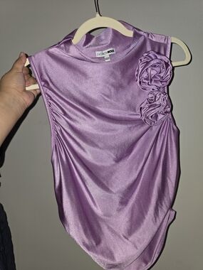 Fashion Nova Lilac Satin Camisole with Rosette Accents